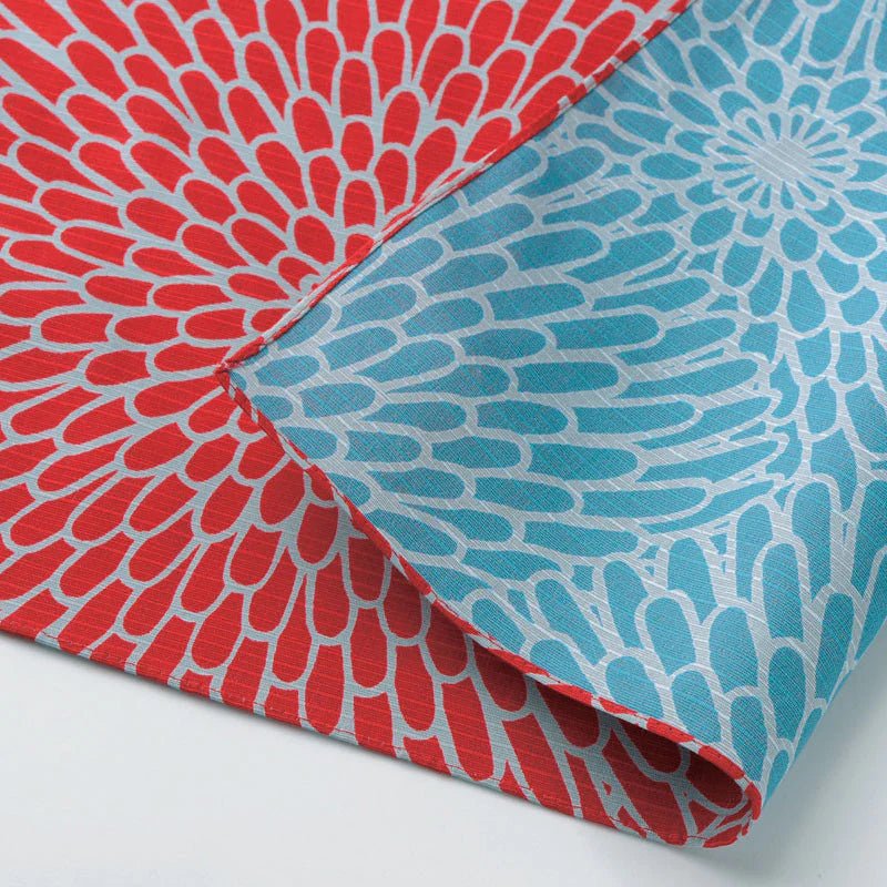 48 Isa Monyo Chrysanthemum Red/Blue Reversible Furoshiki - Image 4